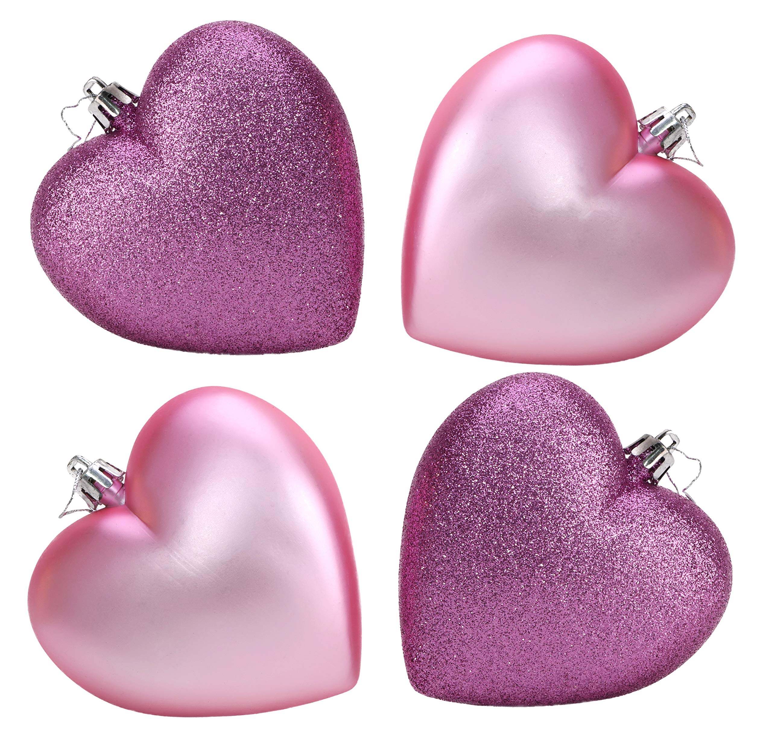 Christmas Concepts® 4-100mm Heart Shaped Baubles - Matte & Glitter Design - Christmas Decoration (Baby Pink)