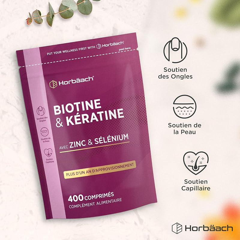 Biotine Cheveux avec Kératine et Zinc - 400 Comprimés - +1 An de Réserve