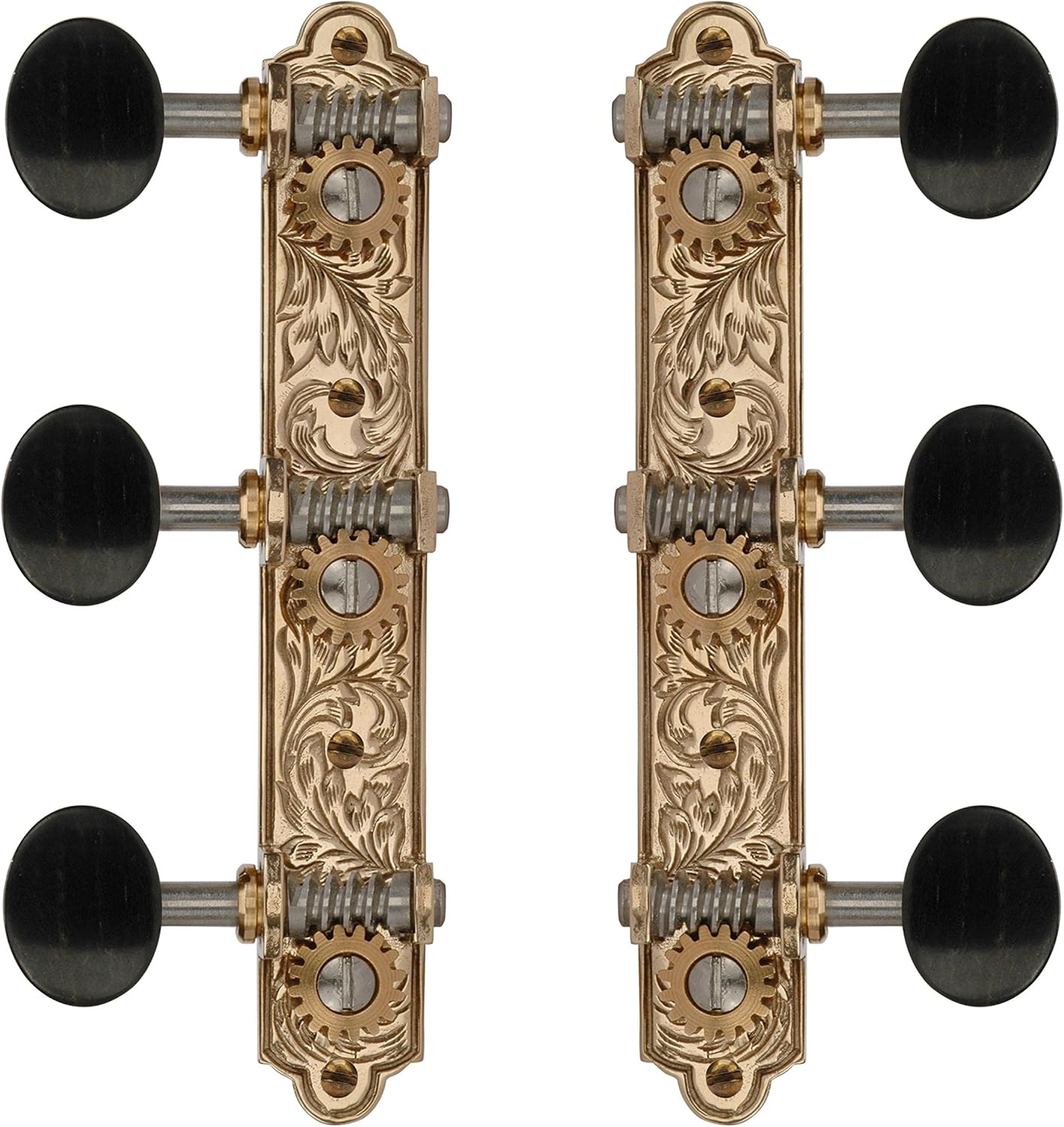 Waverly 3-on-Plate Guitar Tuning Machines for Slotted Pegheads Ebony Knobs ...