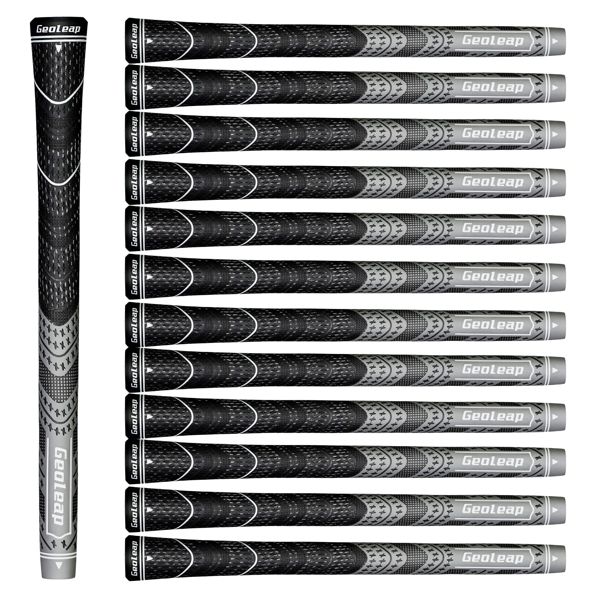 Geoleap Golf Grips 13 Pack - Rubber Composite Material Corded Hybrid Golf Club Grips for Golf Clubs, All-Weather Performance, Grey, Standard