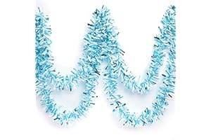 Anderson's Two-Color Metallic Tinsel Twist Garland, Light Blue and White - 4 inches Wide x 25 ft Long, Parade Float Decorations for Trailer, Metallic Tinsel Garland, Christmas Garland Décor