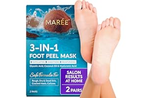 MAREE Foot Peeling Mask – 3-in-1 Foot Mask for Dry Cracked Feet, Callus Remover – Dead Skin Exfoliating Foot Peel Mask with Glycolic Acid – Moisturizing Socks for Men – Spa Self Care Gifts for Women