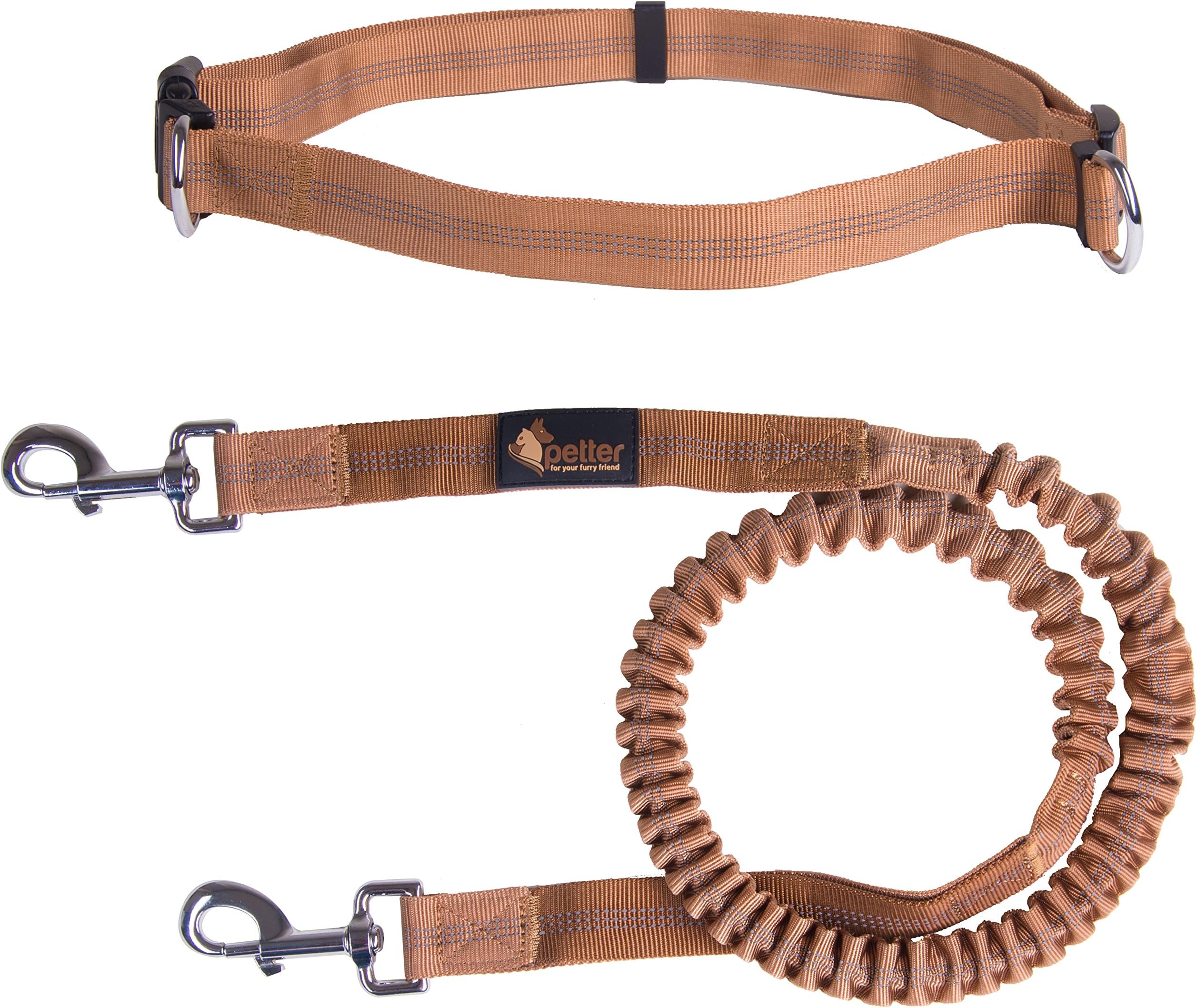 Petter Hands Free Dog Leash for Running, Walking, Hiking, Durable Dual-Handle Bungee Leash, Reflective Stitching, Adjustable Waist Belt Fits up to 42" Waist, Up to 150 Lb Large Breeds