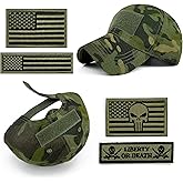 Loneshark Tactical Military Mens Camo Baseball Hat with American Flag Skull Patch Patriotic Operator Camouflage Cap for Women