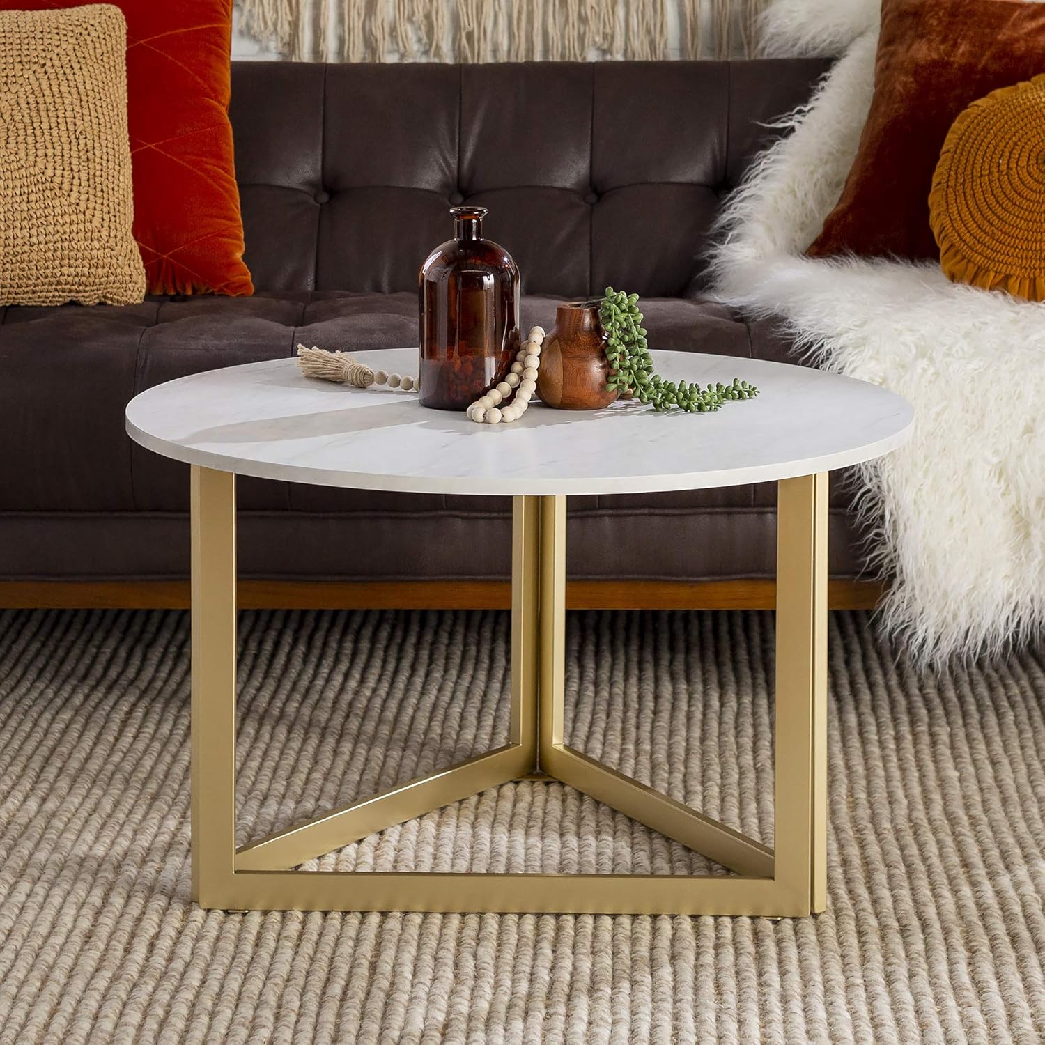 Walker Edison Furniture Company Modern Round Metal Base Nesting Set Side Accent Living Room Storage Small End Table, Set of 2, Walnut Brown: Furniture & Decor