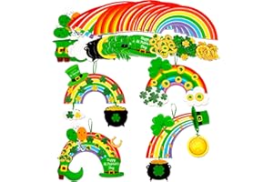 80UncleKimby 15Pcs St Patricks Day Crafts for Kids: Shamrock Rainbow DIY Art Kit Decorations for Classroom School Activities Party Supplies