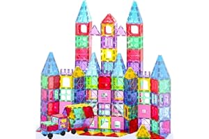 HAPPYMATY Upgraded Antibacterial Magnetic Tiles 106 PCS - Kids STEM Sensory Educational Building Toys with Antibacterial Protection, 3D Magnetic Blocks for Boys & Girls Ages 3+, Xmas Gift