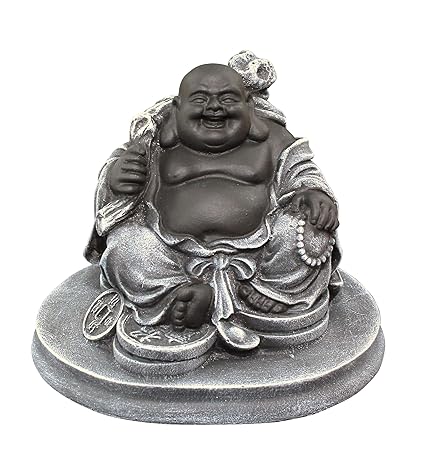 Glücksbuddha Figur - Schwarz/Schiefergrau, Buddha, Statue, Deko, Geschenk, Steinguss