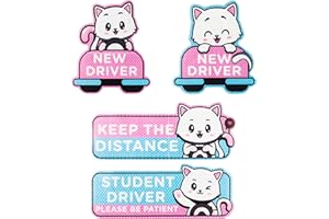 W1cwey 4pcs Cartoon Cat Student Driver Car Magnet, 9 Inch Cute New Driver Sign for Car Cartoon Reflective Student Driver Car Magnet Sticker Gift for Teen Girls Reusable Car Bumper Safety Sign