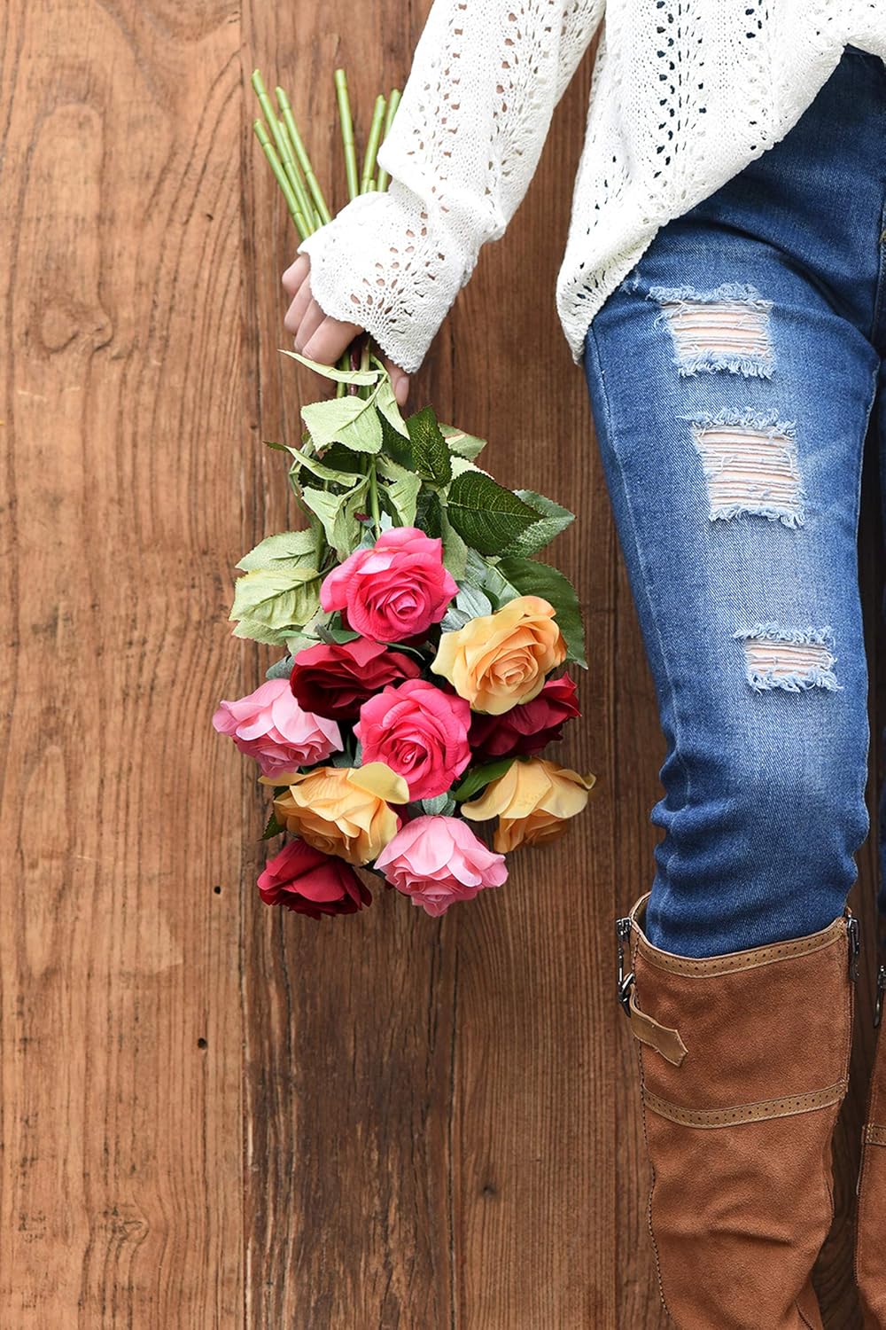 Lilac Fiveseasonstuff 10 Stems Of Real Touch Feel Fresh Like Roses Artificial Flower Bouquet For Wedding