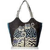 Laurel Burch Large Scoop Tote Zipper Top 19"X8.5"X12.5"-Spotted Cats