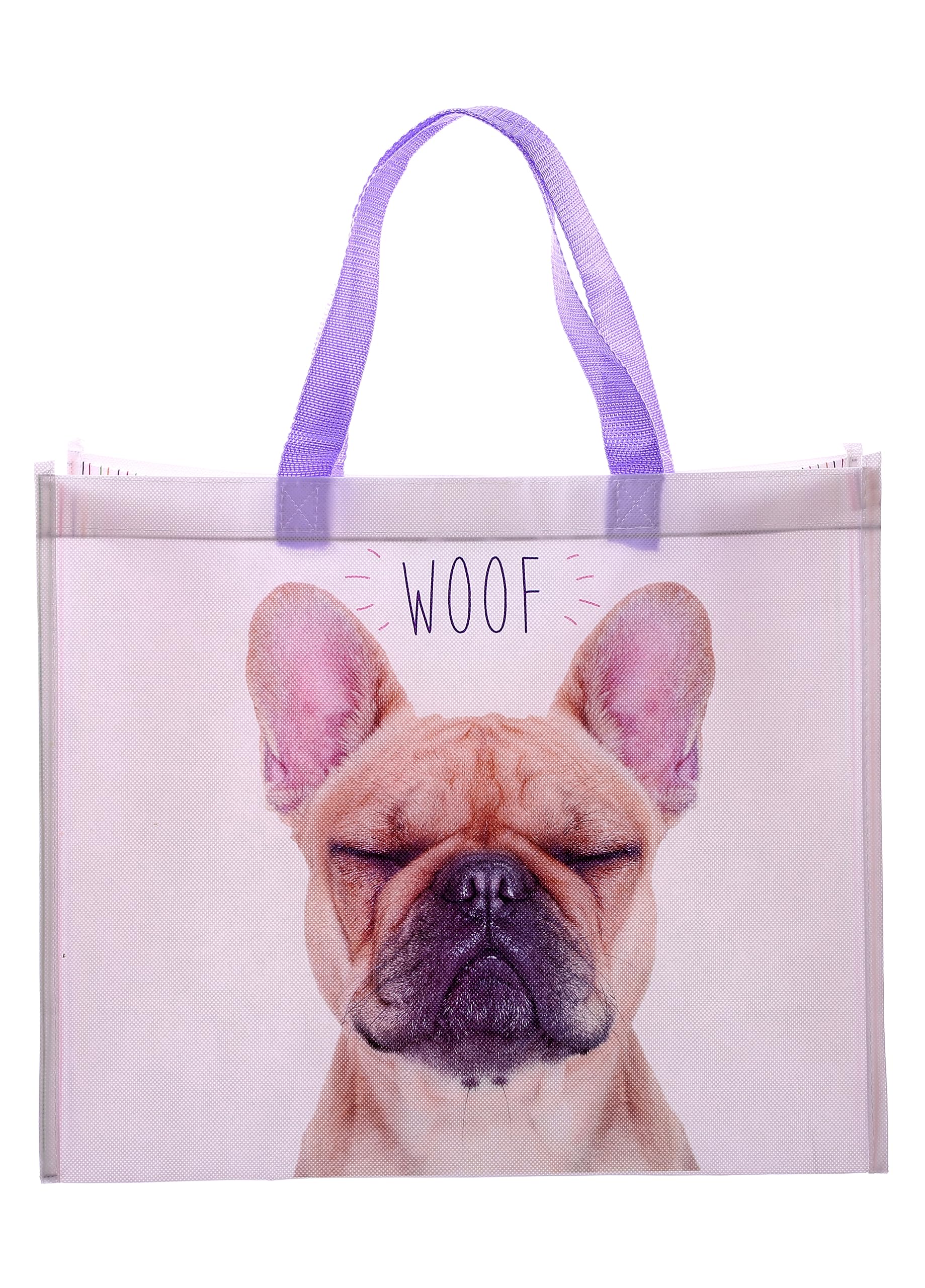 Puckator French Bulldog WOOF Reusable Shopping Bag - Shoulder Bags - Handbags for Women - Canvas Tote Bags for Women - Shopping Hand Bag - Large Ladies Bags - Aesthetic Stuff - Big Foldaway Bag