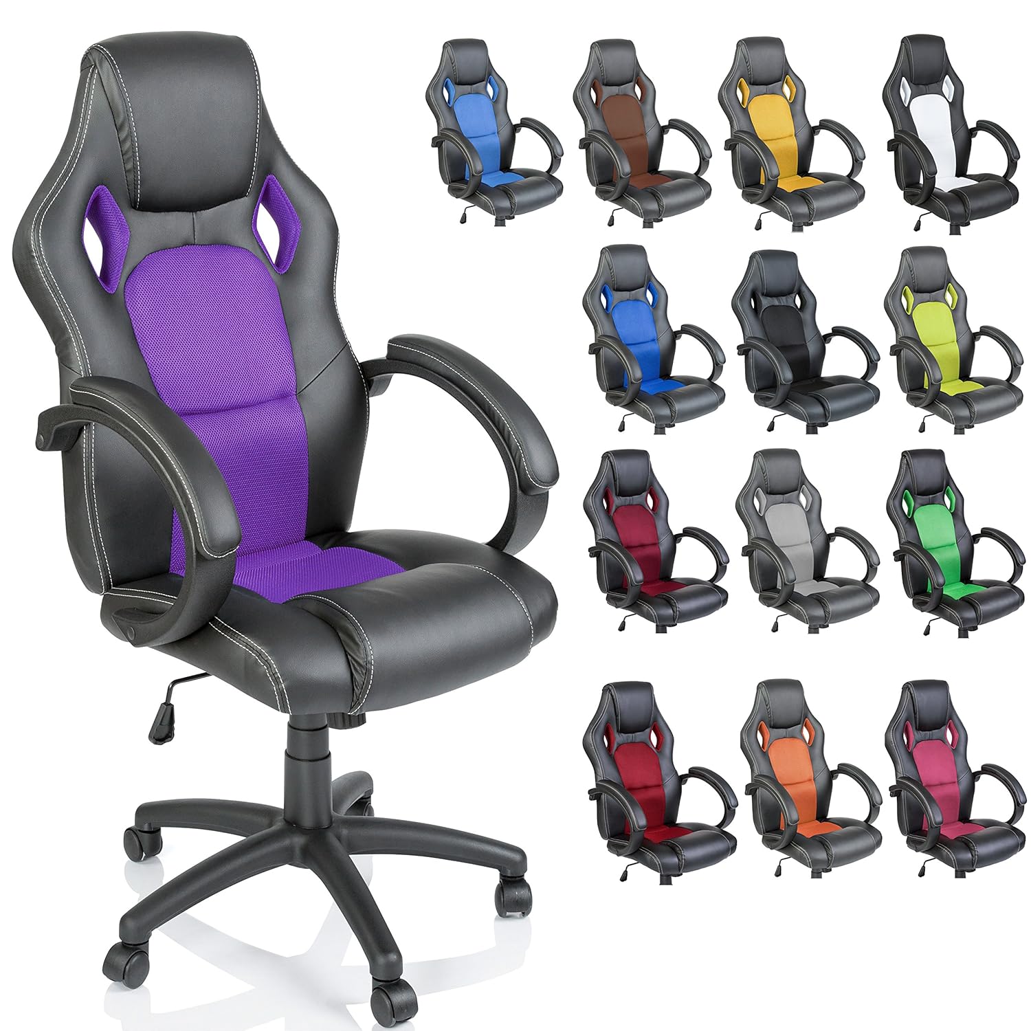 TRESKO Racing Style Faux Leather Office Chair Executive Chair Swivel Chair Purple, Padded