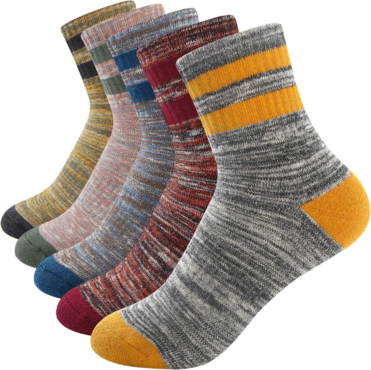 Womens Mens Hiking Walking Socks Outdoor Recreation 5 Pairs Socks Multi Performance Wicking Cushion Crew Socks for Men Women Girls Boys