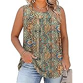 AKEWEI Womens Plus Size Tank Top Casual Summer Tops Sleeveless Loose Fit Blouses Basic T Shirts Trendy Crewneck Tunic Tees