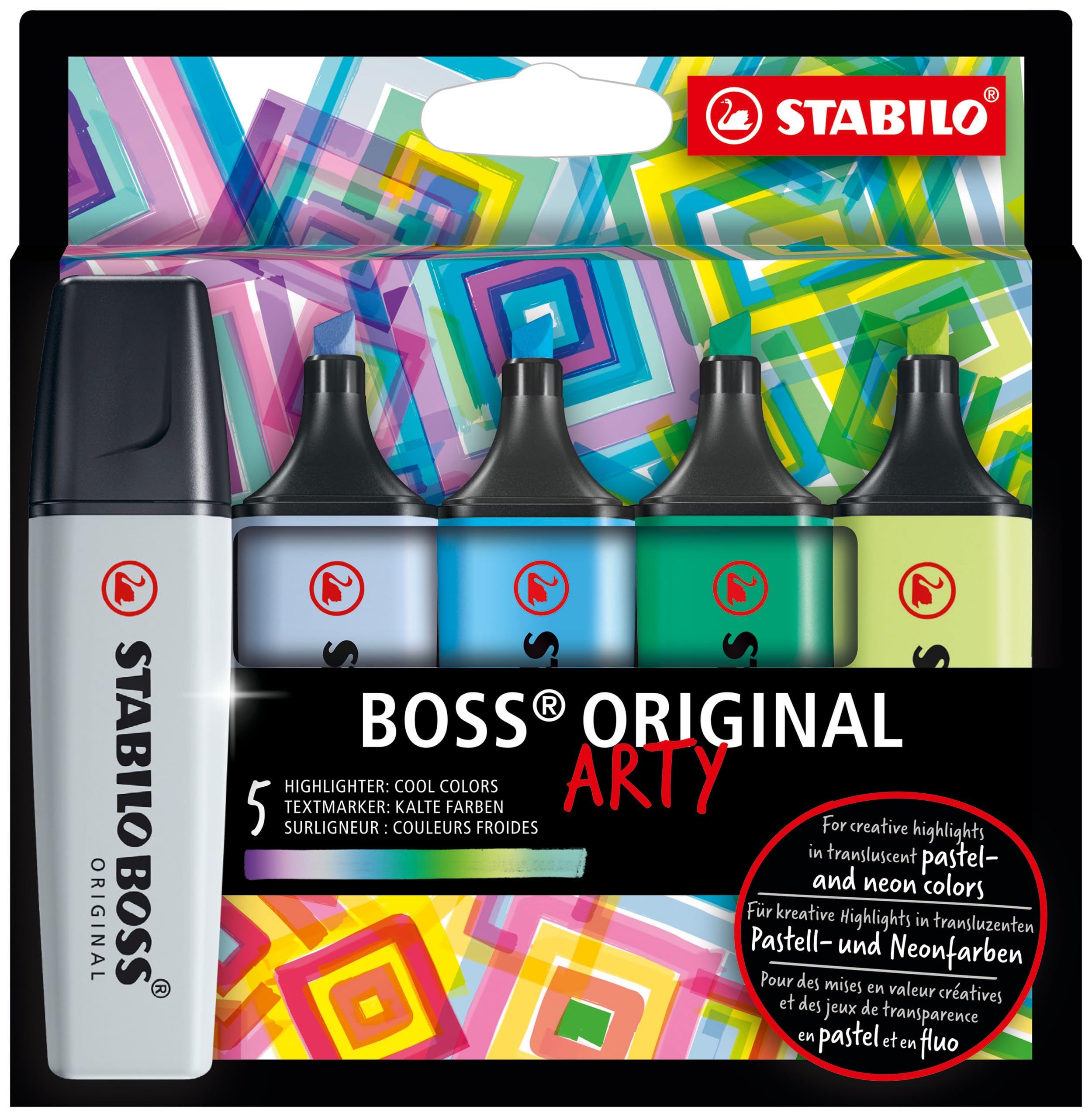 STABILO BOSS ORIGINAL - Highlighter - ARTY - Pack of 5 - Cool Colours
