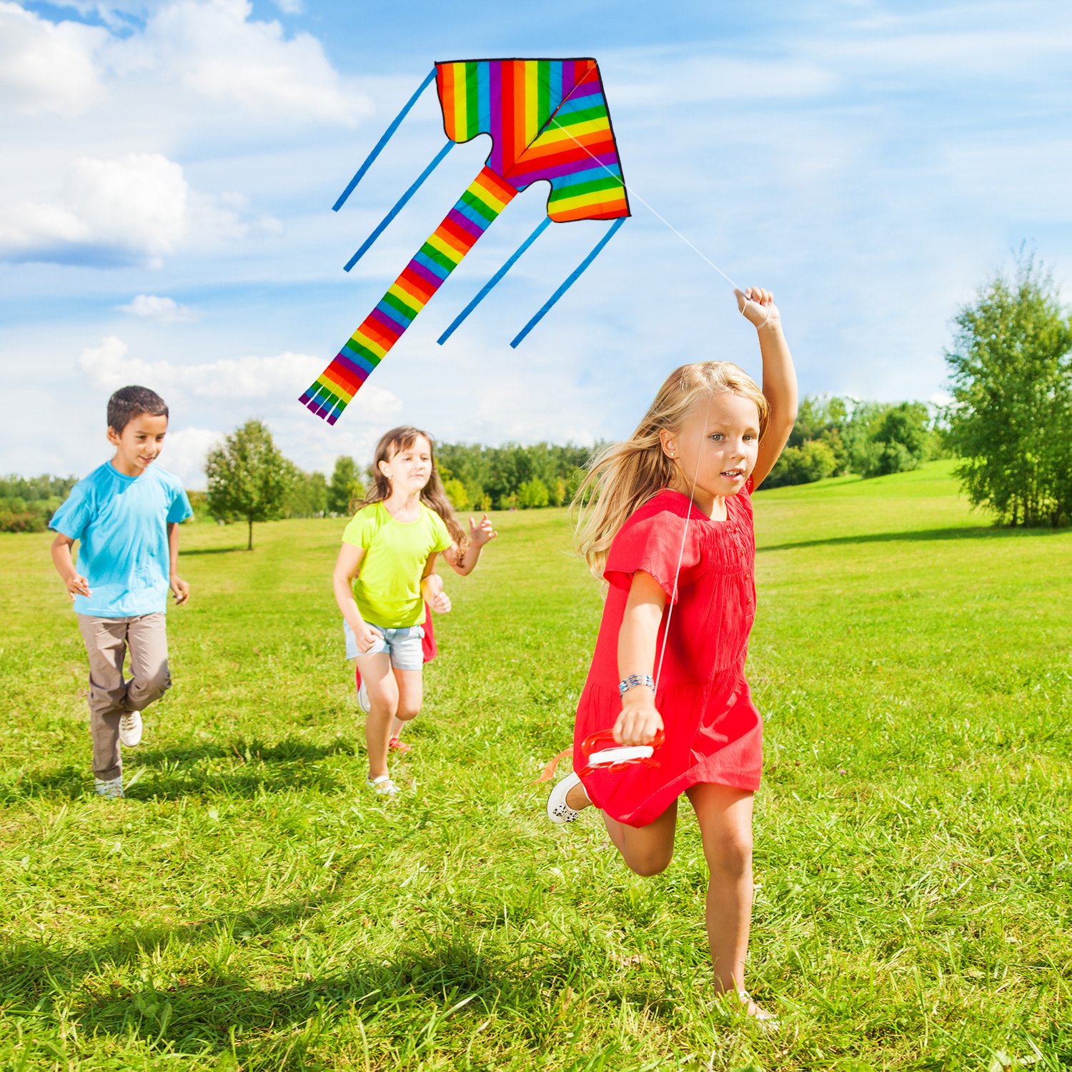 Beautiful Rainbow Kite For Kids And Adults (Large) - Bright Colours That Really POP! Very Easy To Fly - Suitable For Beginners, Boys, Girls, Children and Adults. Outdoor Games Activities and Summer Fun. Comes With Lifetime Warranty and Mone