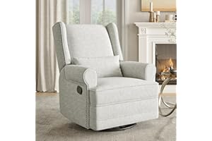 RoyalCraft Swivel Recliner Chair with Extra Large Footrest, Comfy Upholstered Glider Rocking Chair for Living Room, Bedroom and Office, Off White