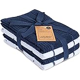 AMOUR INFINI Kitchen Towels Pack of 4 Absorbent, Quick Drying Premium Terry Cotton Dish Towel with Hanging Loop 16x28 Inch Hand & Tea Towels (Blue)