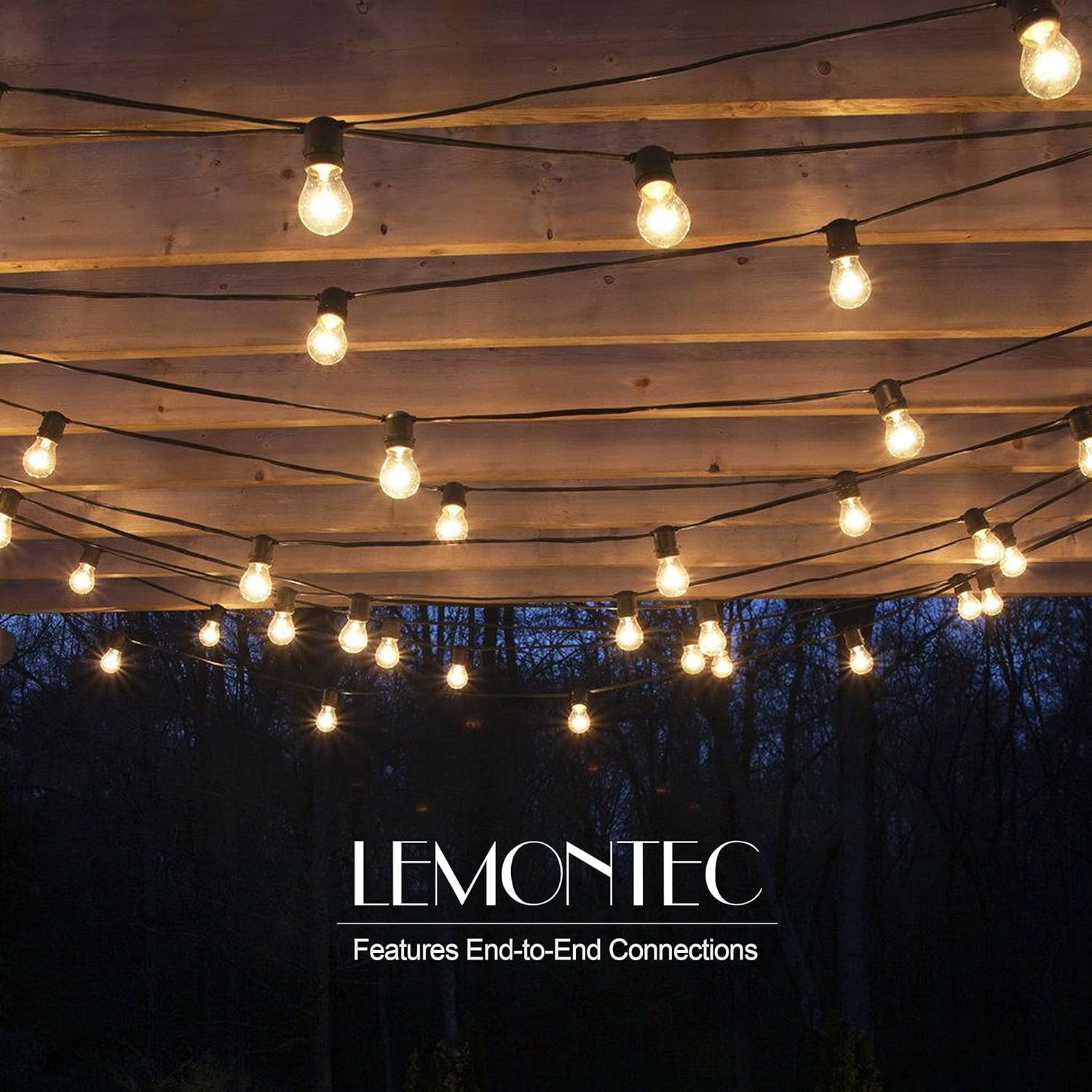 Lemontec Commercial Grade Outdoor String Lights with 15 Hanging Sockets