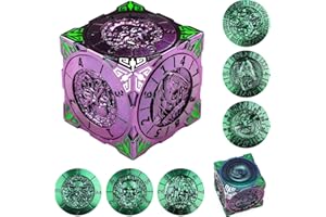 WUNHUNEW DND Spinner Dice, 7 in 1 Unique Metal Cube D&D Dice Set with 3D Relief for Dungeons and Dragons Gift, Cool Polyhedral Role Playing Game Dice, Fantasy Tabletop RPG Accessories (Purple Green)