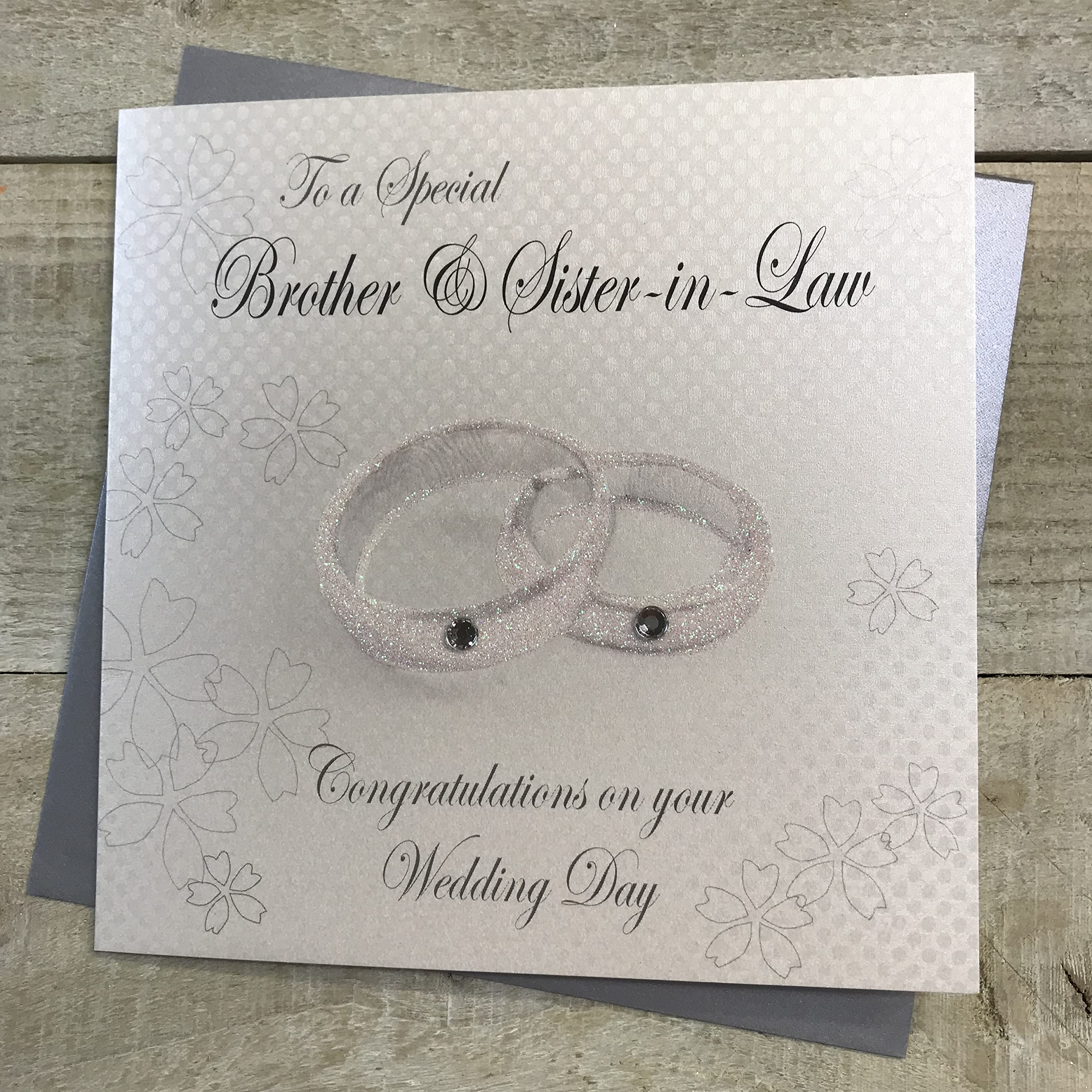 WHITE COTTON CARDS Rings to a Special Brother and Sister-in-Law Day Handmade Wedding Card, White, WB10,16cm x 16cm