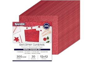 SANZIX Red Glitter Cardstock Paper 12x12"-30 Sheets, 110lb 300 GSM for Cricut, Christmas Cards, Scrapbook, DIY Crafts, Decor Gift Wraps & Custom Cards | Premium Sparkle Paper for Valentine's Day