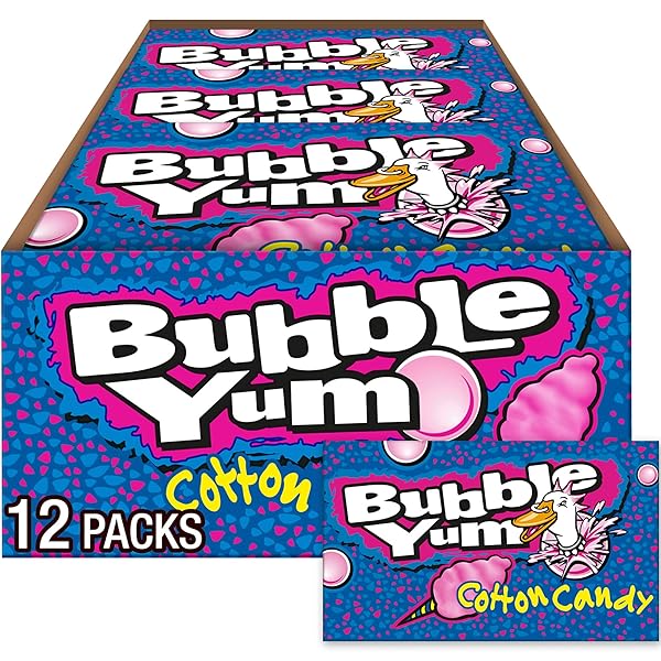 BUBBLE YUM COTTON CANDY FLAVORED CHEWY, BUBBLE GUM PACKS, 2.82 OZ (12 COUNT)