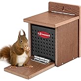 Kingsyard Squirrel Feeder Box for Outside, Recycled Plastic Squirrel Feeder with Removable Metal Front Panel &amp; Perch, Easy to Fill &amp; Clean, Weather-Proof Roof (Brown)