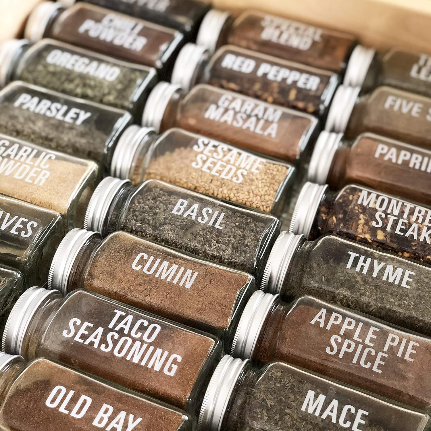 Talented Kitchen 134 White All Caps Spice Label Set: 134 Spice Names + Numbers. White Letters on Clear Sticker. Water Resistant for Spice Jars Organization Storage (Set of 134– All Caps White Spices): Kitchen & Dining