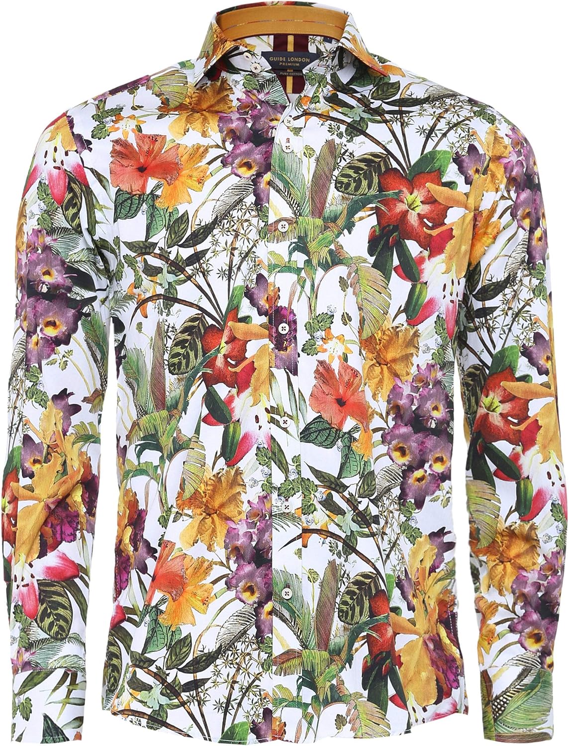 Guide London Men's Slim Fit Floral Shirt Multi Coloured XL at Amazon