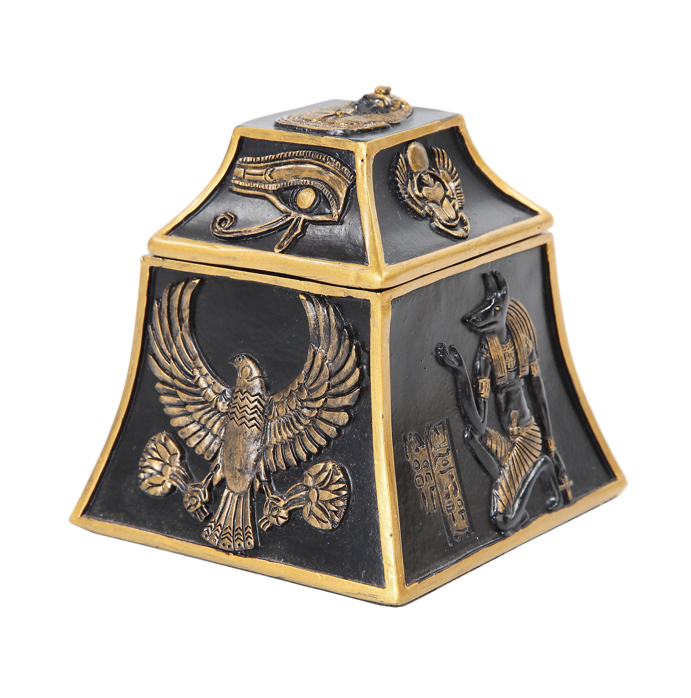 PTC 3.5 Inch Egyptian Hieroglyphics Geometric Jewelry/Trinket Box Figurine