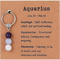 Drogomen Zodiac Gifts for Women, Crystal Zodiac Keychain 12 Constellation Gemstone Keychain Spiritual Astrology Birthday Gift
