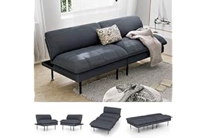 Ribilake 70" Futon Sofa Bed, 4 in 1 Multi-Function Couch Sleeper with Adjustable Backrest, Modern Convertible Futon, Recliner Small Loveseat for Living Room, Office, Grey