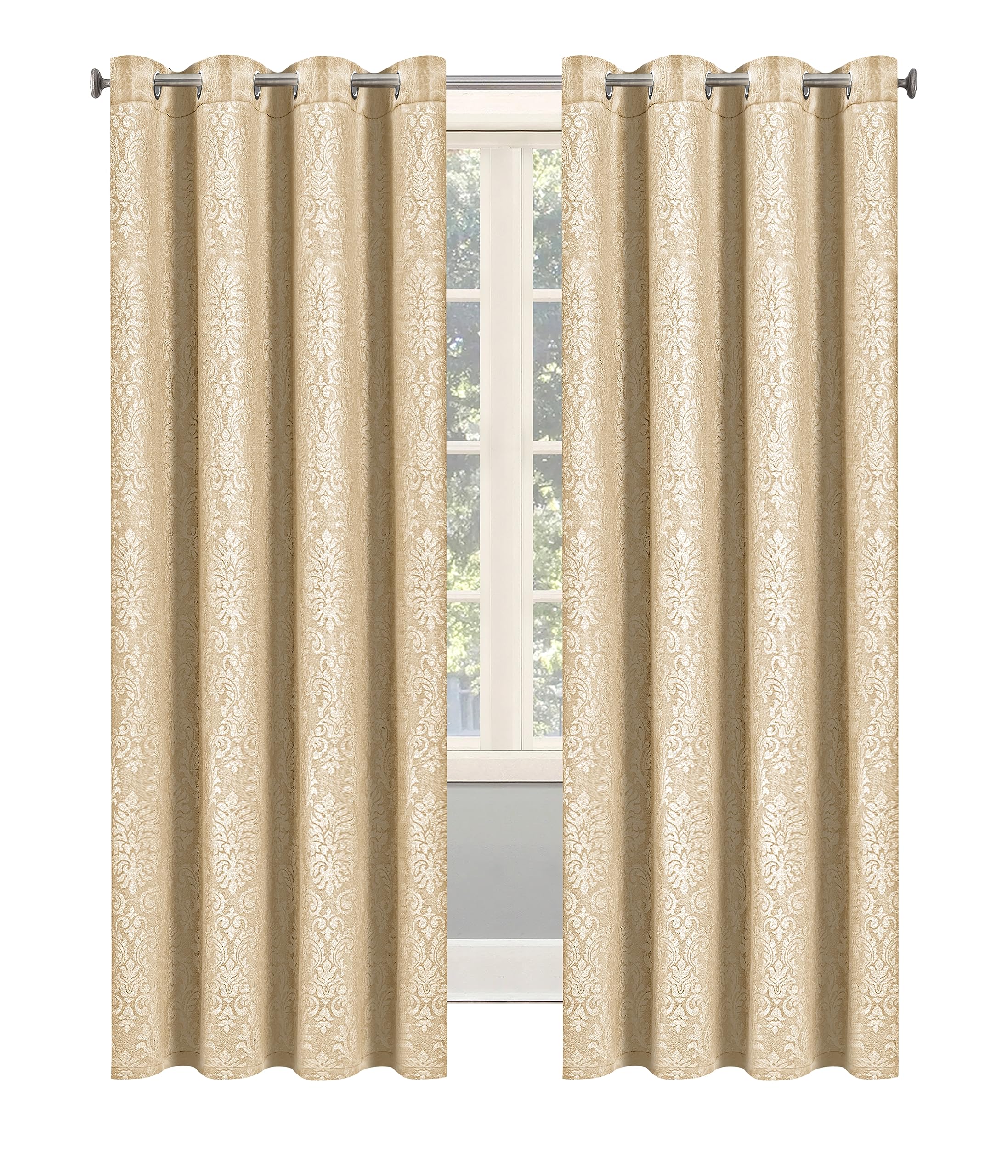 OpulentDreams Embossed Woven Thermal Curtains - Room Darkening Ring-Top Curtains for Bedroom & Living Room - Includes Tie Backs - Pair of Panels (Beige - Eyelet, 66" x 54" (168 x 137cm))