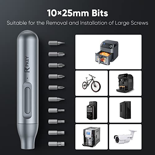 Electric Screwdriver, PKEY Mini Electric Screwdriver Cordless with 10 Magnetic Bits, Type-C Rechargeable 1500mAh Battery, Portable Repair Tool Kit for Door Lock, Computer, Bicycle, Printer, Appliances