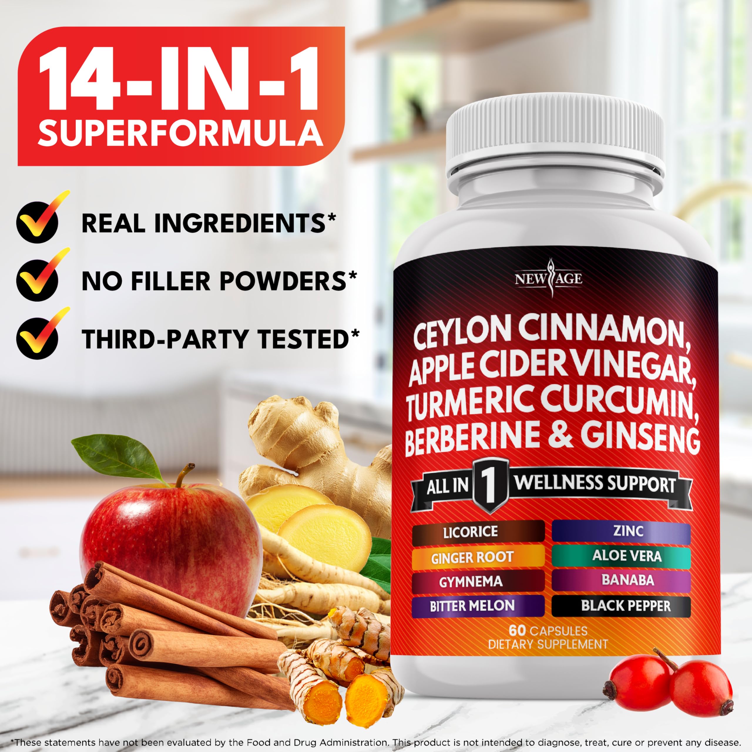 Ceylon Cinnamon, Turmeric, Apple Cider Vinegar, Ginseng, Aloe Vera, Berberine Plus Banaba, Ginger Root - 60 Count
