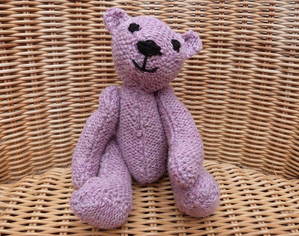 Handmade teddy bear. 8" pink teddy bear, handknitted in 100 wool