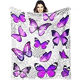 WENNGNGT Butterfly Blanket Gifts for Women Kids, Unique Purple Throw Blanket Gift for Butterfly Lovers, Funny Cozy Warm Comfy Flannel Throws Blankets for Couch Sofa Bedroom Living Room 60"x50"