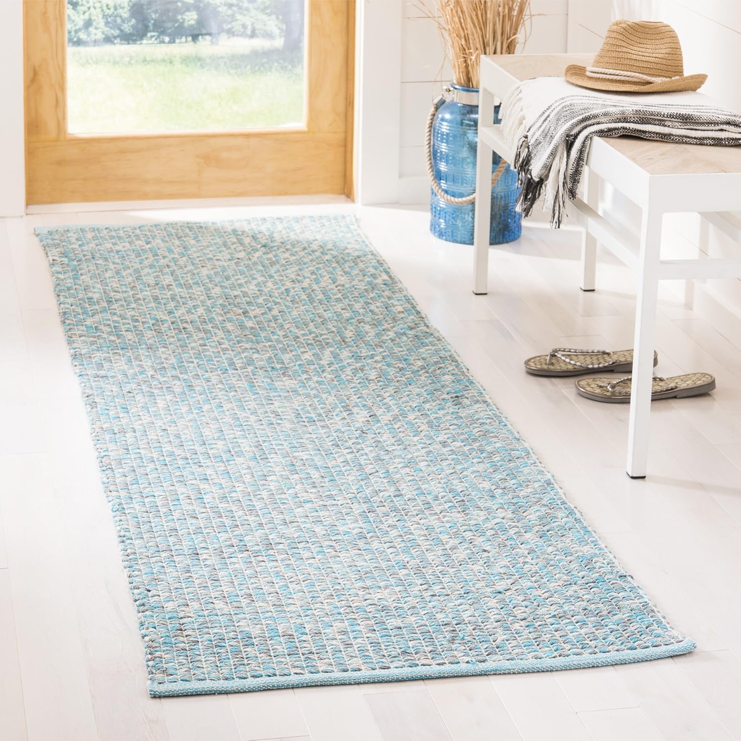 Safavieh Montauk Collection MTK602E Handmade Flatweave Turquoise and Multi Cotton Runner (2'3" x 7')