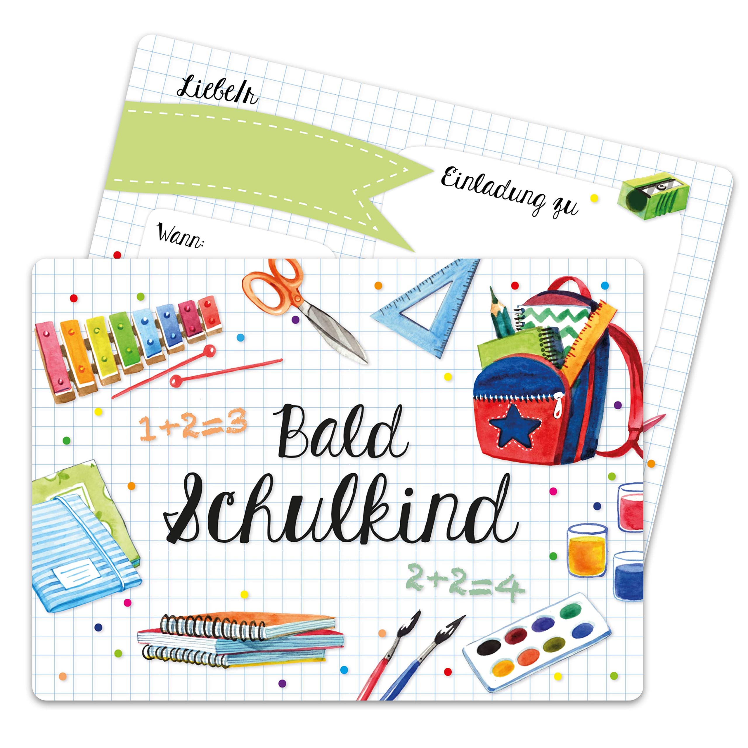 Papierdrachen 12 Invitation Cards for School Enrolment – Invitation with Watercolour Motif to Start of School – First Class – I Will Be School Child – Finally School Child