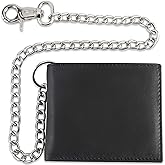 F&L CLASSIC RFID Blocking Mens bi-fold Style Cowhide Leather Steel Chain Wallet, texas black