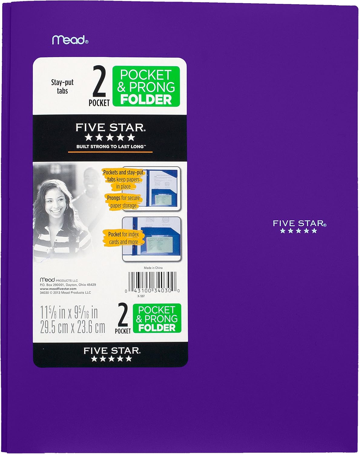 Five Star 2-Pocket Folder, Stay-Put Folder, Plastic Colored Folders with Pockets & Prong Fasteners for 3-Ring Binders, For Home School Supplies & Home Office, 11” x 8-1/2”, Assorted, 4 Pack (38064) : Office Products