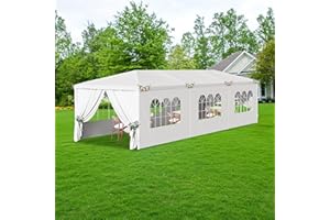 OLLIDOT 10' x 30' Outdoor Gazebo Tents with 8 Removable Sidewalls, White Shade Canopy Tents with Transparent Windows, Patio Gazebo Tent for Party/Wedding/Beach/BBQ/Birthday/Events/Gatherings