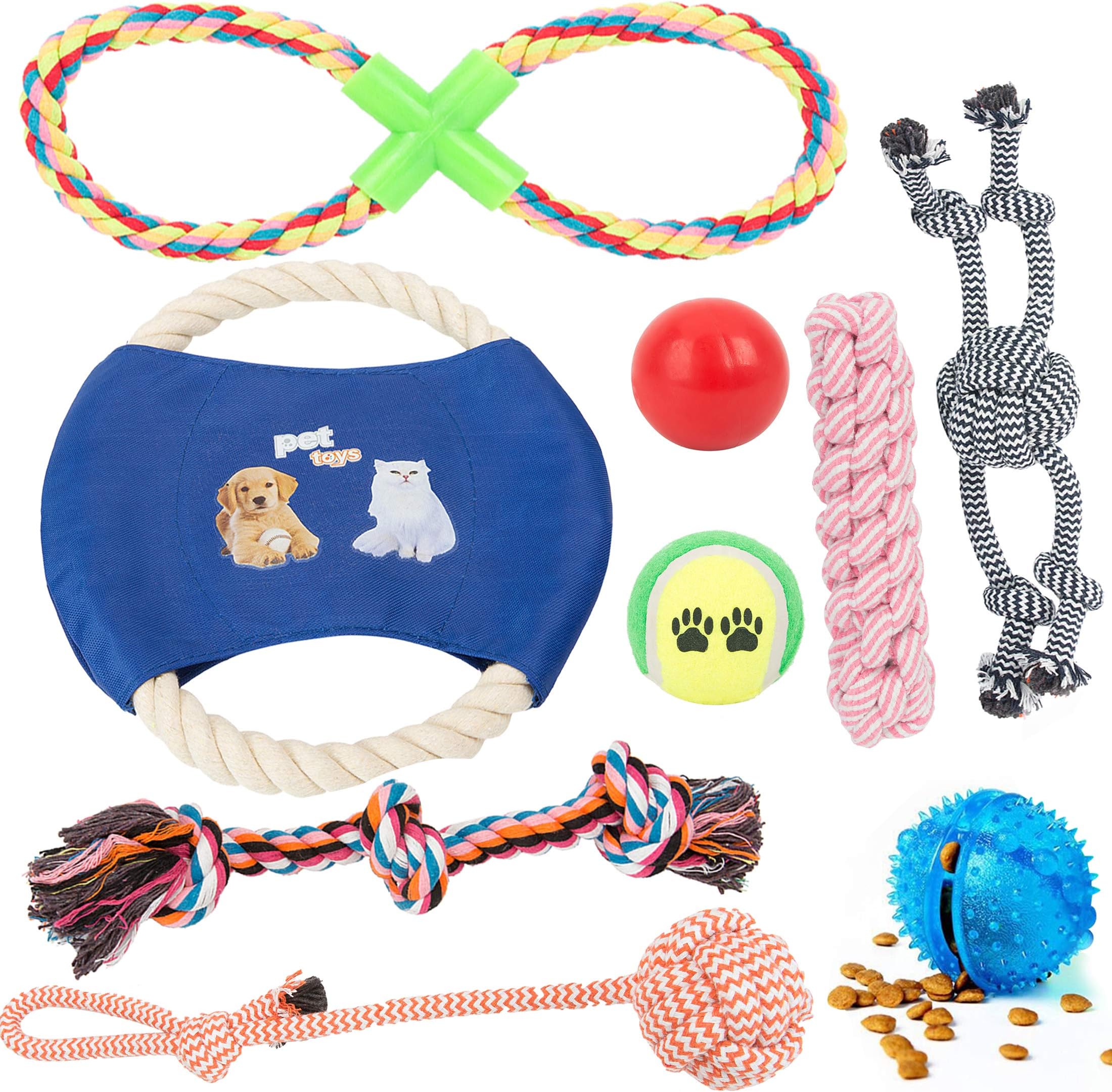 Dog Toys 9 Pack Gift Set,Ball Rope Chew Squeaky and IQ Treat Ball Interactive Food Dispensing Toys for Dog