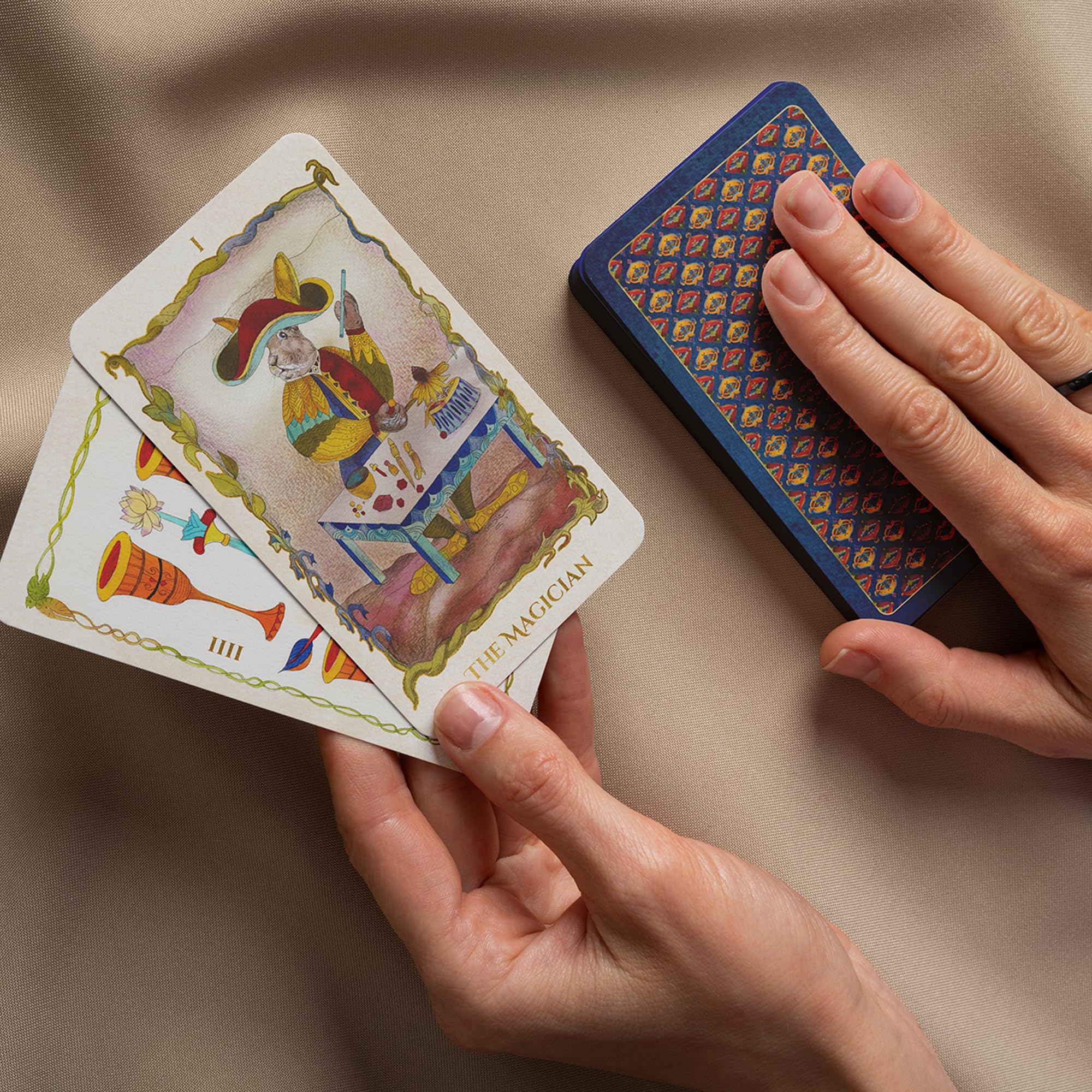 Earth Moon Magick - Anima Tarot de Marseille Cards – 78 Card Deck with Gold Gilded Edges and Guidebook for Beginners and Experts – Animal & Floral Symbolism Tarot Deck for Intuitive Readings