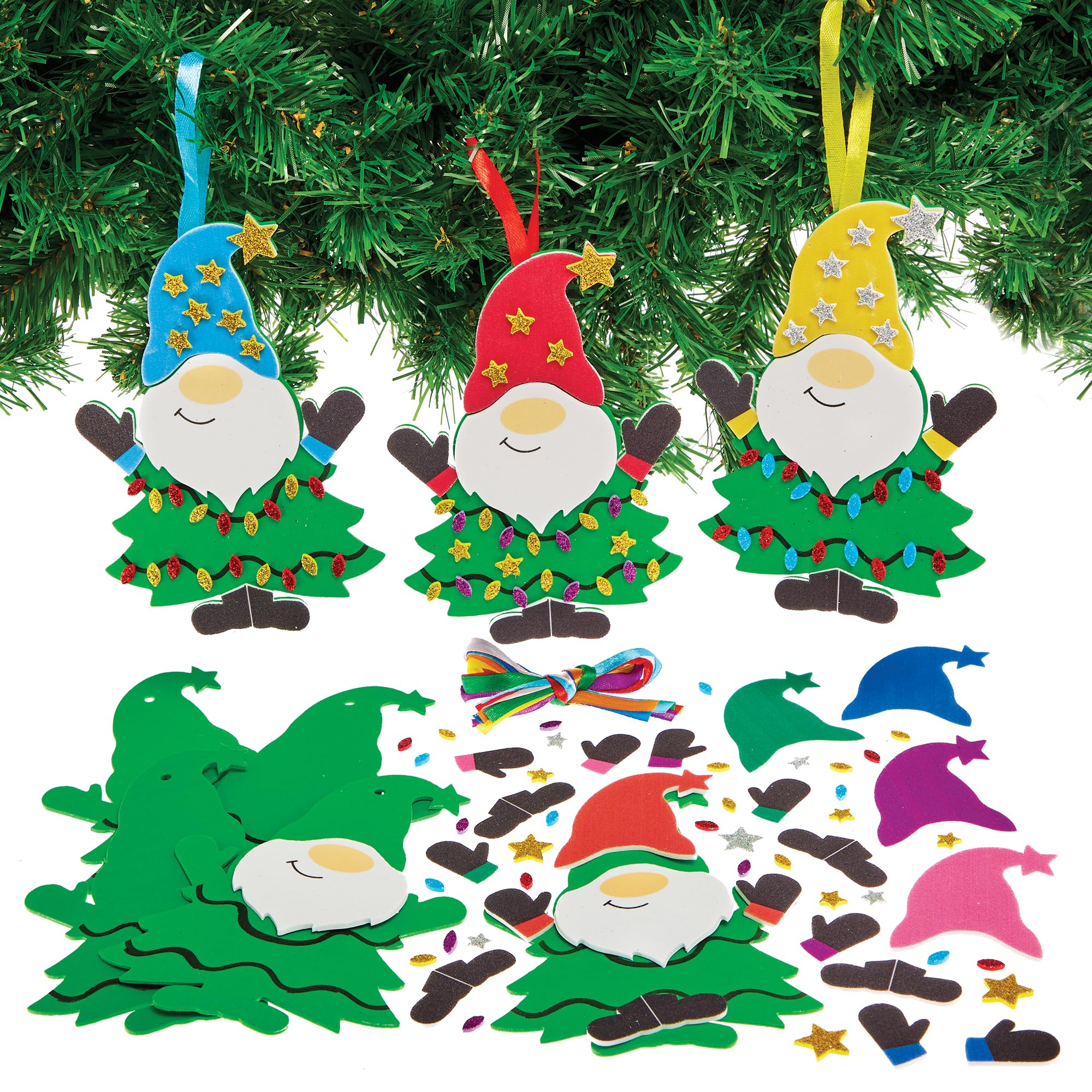 Baker Ross FX858 Christmas Tree Gonk Mix and Match Decoration Kits - Pack of 8, Christmas Arts and Crafts Decoration Kits for Kids