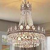 TOCHIC French Empire Crystal Chandelier 6-Light Farmhouse Antique Bronze Chandelier Vintage Rustic Ceiling Light Fixture for Dining Living Room, Bedroom, Kitchen Island, Bathroom, Foyer, 19
