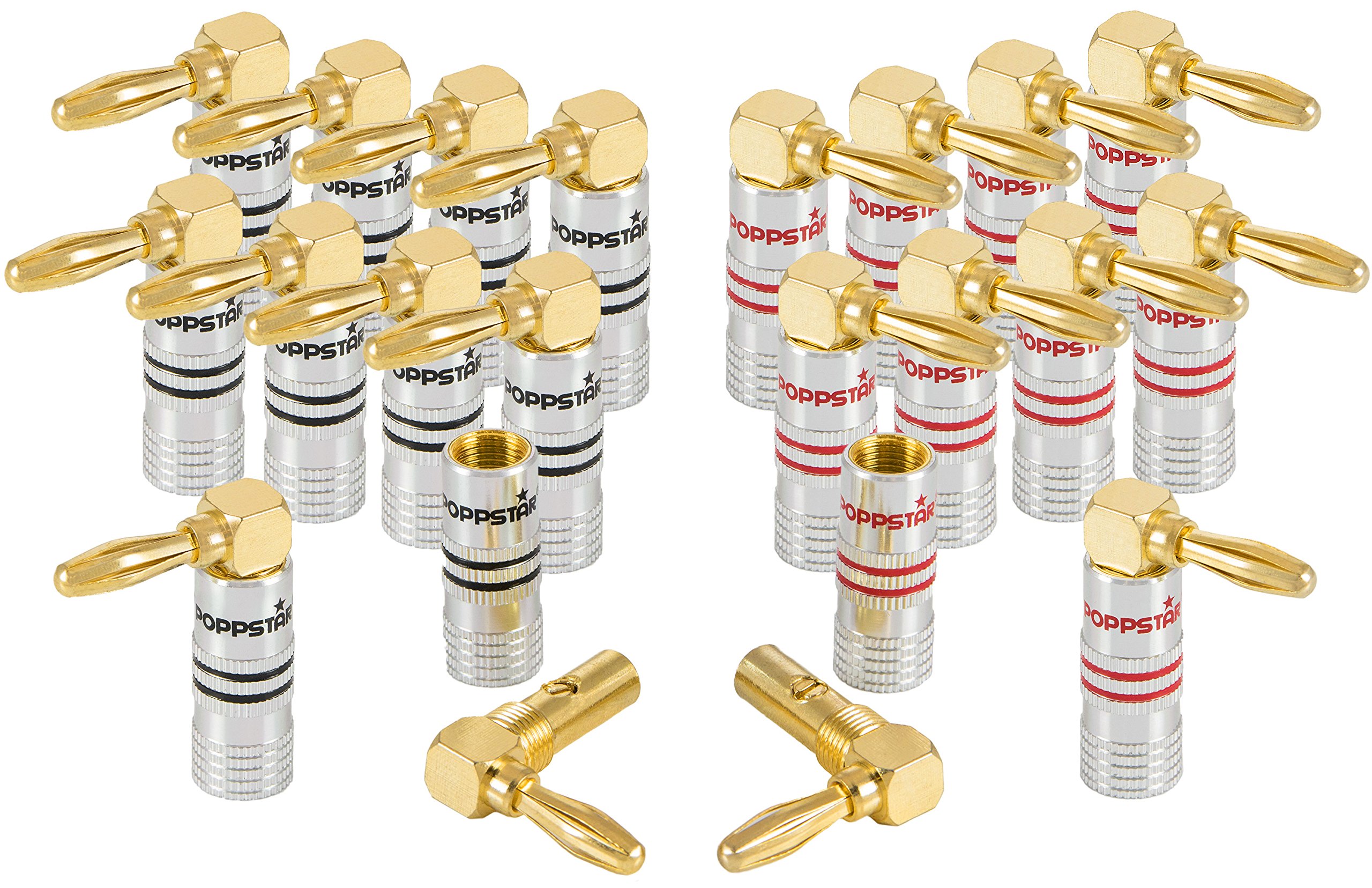 Poppstar Banana plug angled, for cables up to 4 sq mm screwed or 6 sq mm soldered, 24k gold plated contacts, pack of 20 — image 1