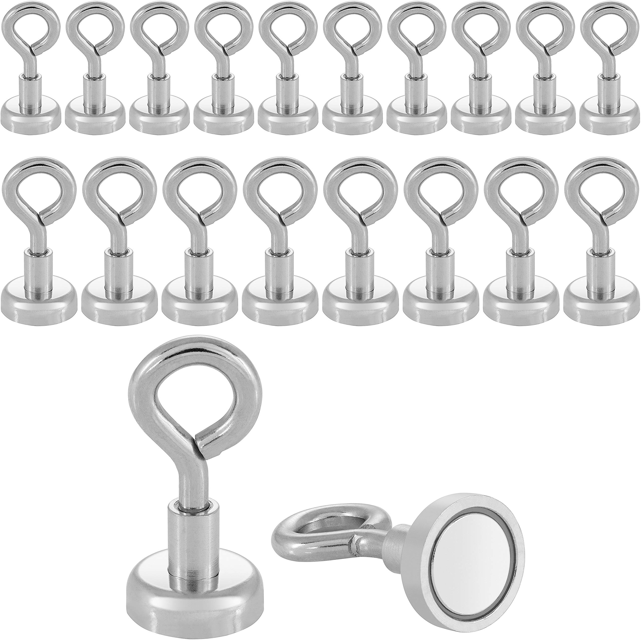 POPPSTAR 20 Eyebolt Magnets, Neodymium (Clamping Force 8 kg, Diameter 16 mm) Small, Silver